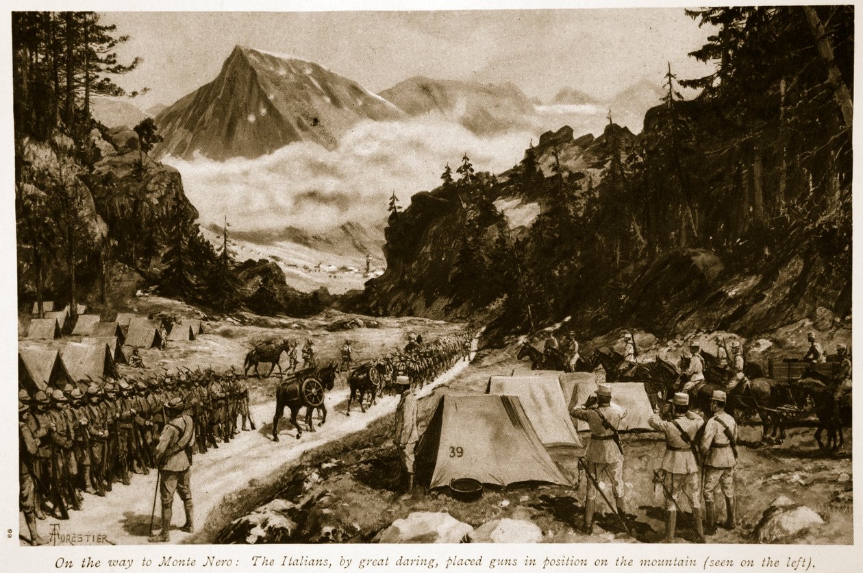 Na cestě do Monte Nero: Italové s velkou odvahou umístili zbraně na pozici na hoře, 1914-19 od Amedee Forestier