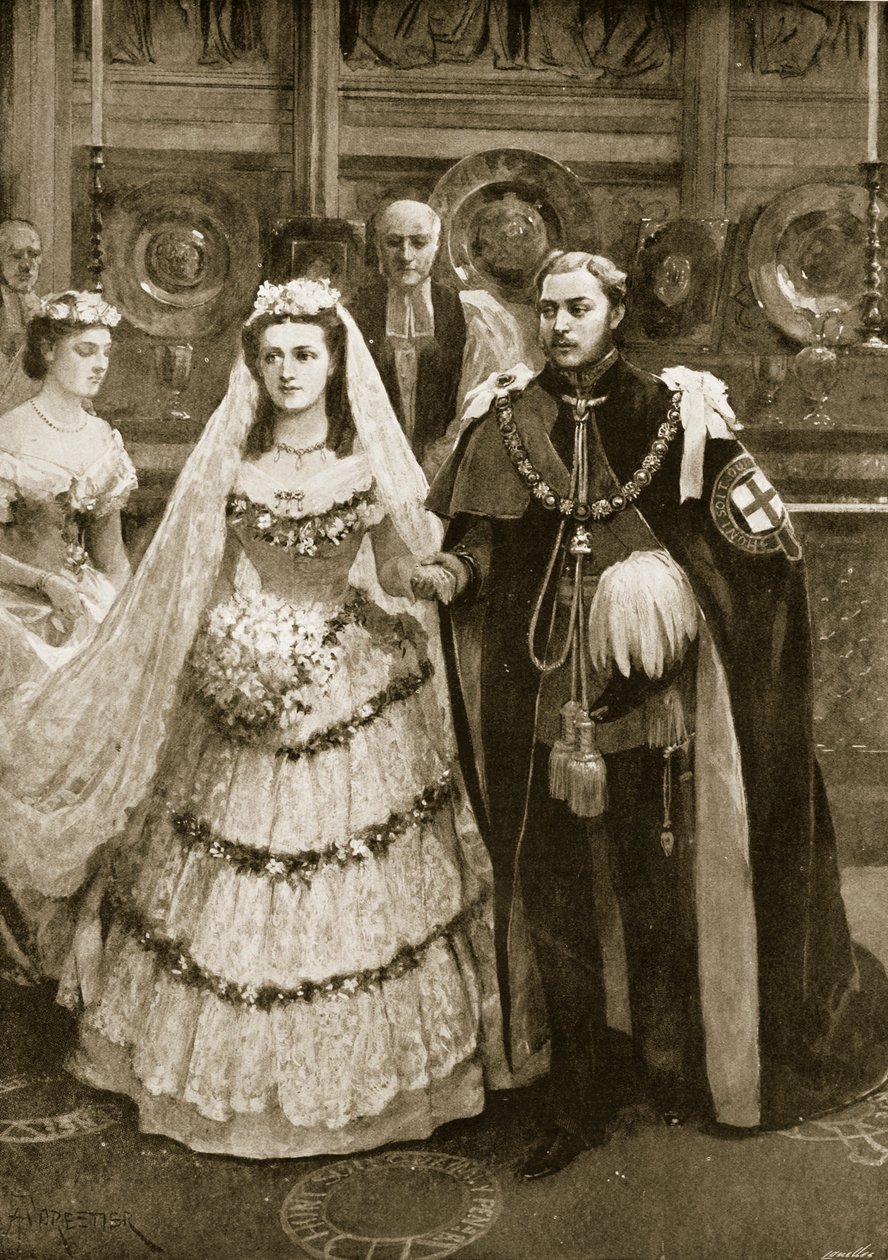 Svatba prince z Walesu s princeznou Alexandrou Dánskou v kapli svatého Jiří, Windsor, 10. března 1863, z „The Illustrated London News“, 1901 od Amedee Forestier