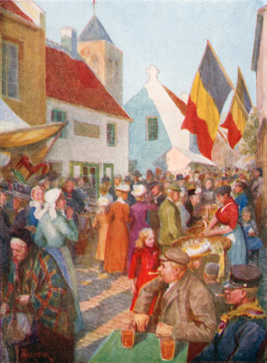 V Kermesse, Adinkerque (barevná litografie) od Amedee (after) Forestier