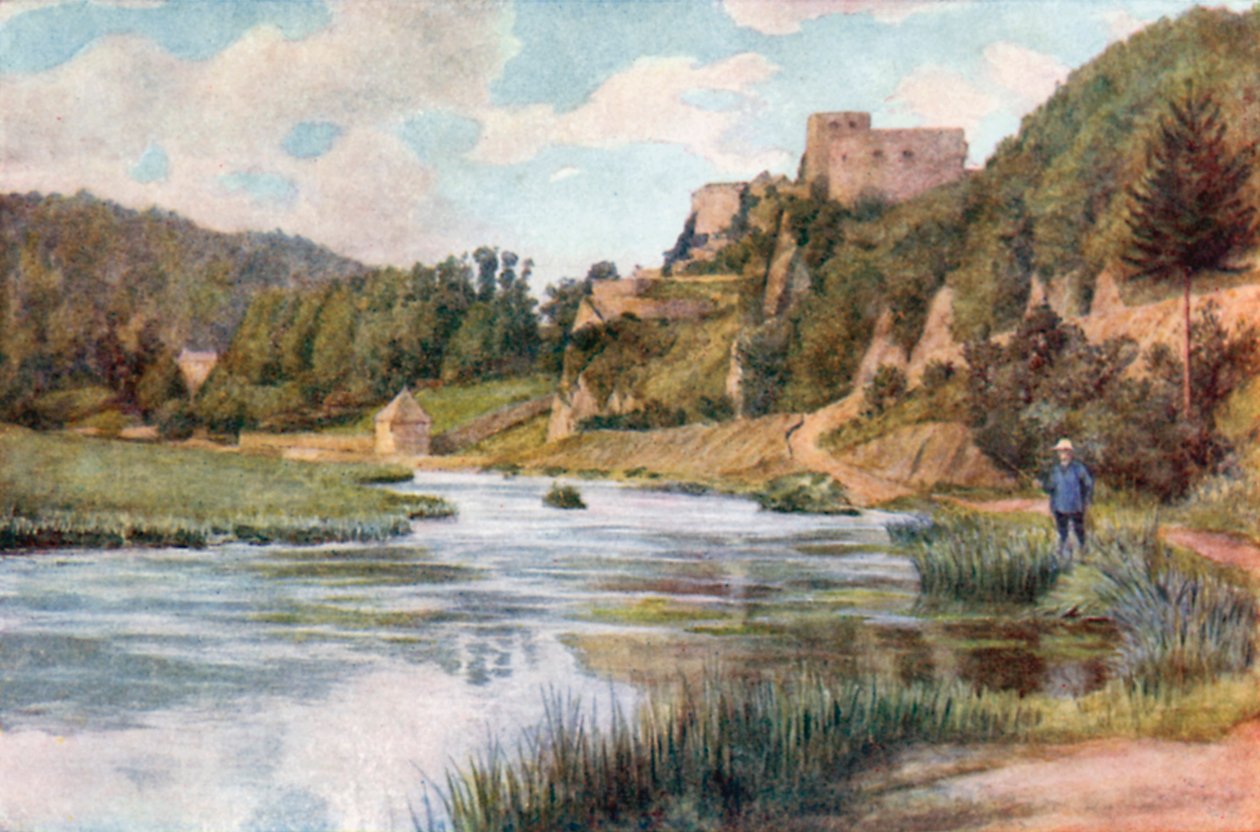 Chateau de Bouillon v údolí Semois (barevná litografie) od Amedee (after) Forestier