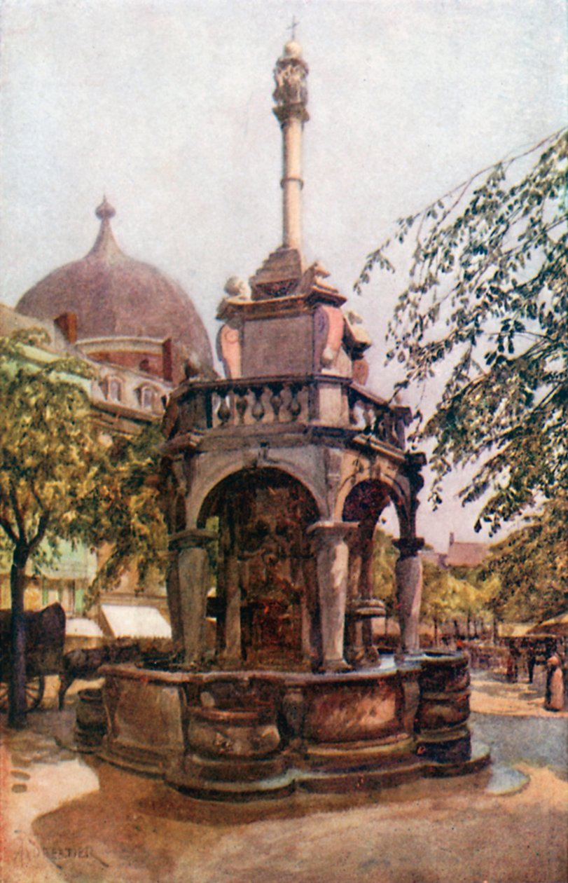 Le Perron Liegeois, Liege (barevná litografie) od Amedee (after) Forestier