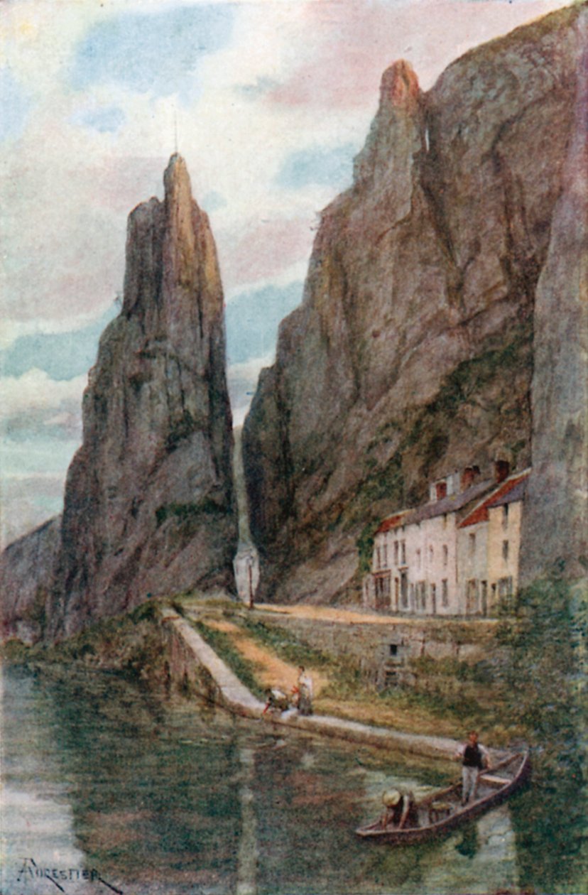 Le Rocher Bayard, Dinant (barevná litografie) od Amedee (after) Forestier