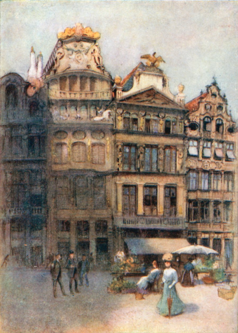 Starý dům na náměstí Grande Place, Brusel (barevná litografie) od Amedee (after) Forestier