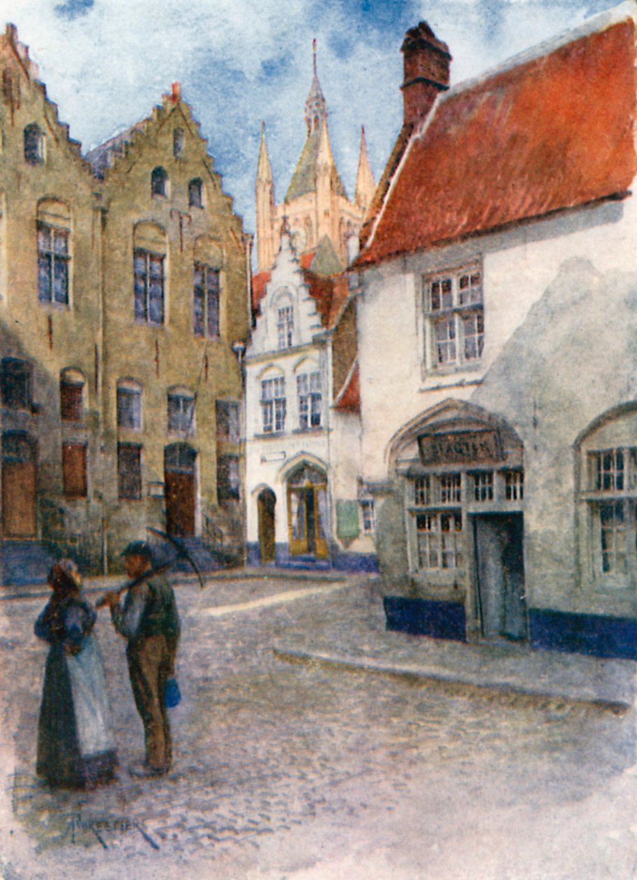 Place du Musee, Ypres (barevná litografie) od Amedee (after) Forestier