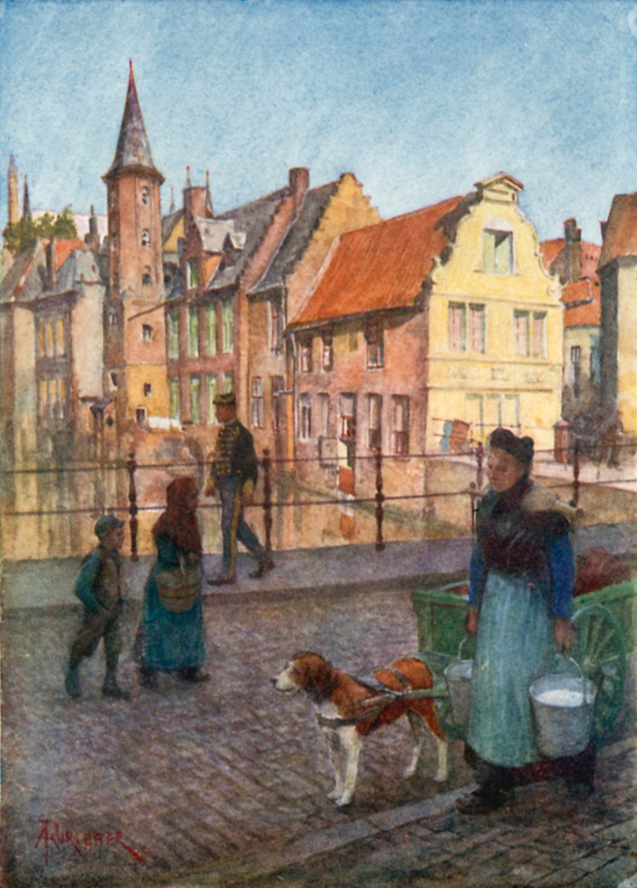 Quai du Rosaire, Bruggy (barevná litografie) od Amedee (after) Forestier