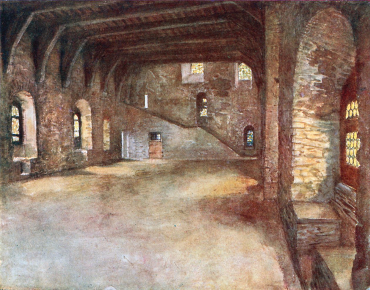 Hodovní síň, Chateau des Comtes, Gent (barevná litografie) od Amedee (after) Forestier