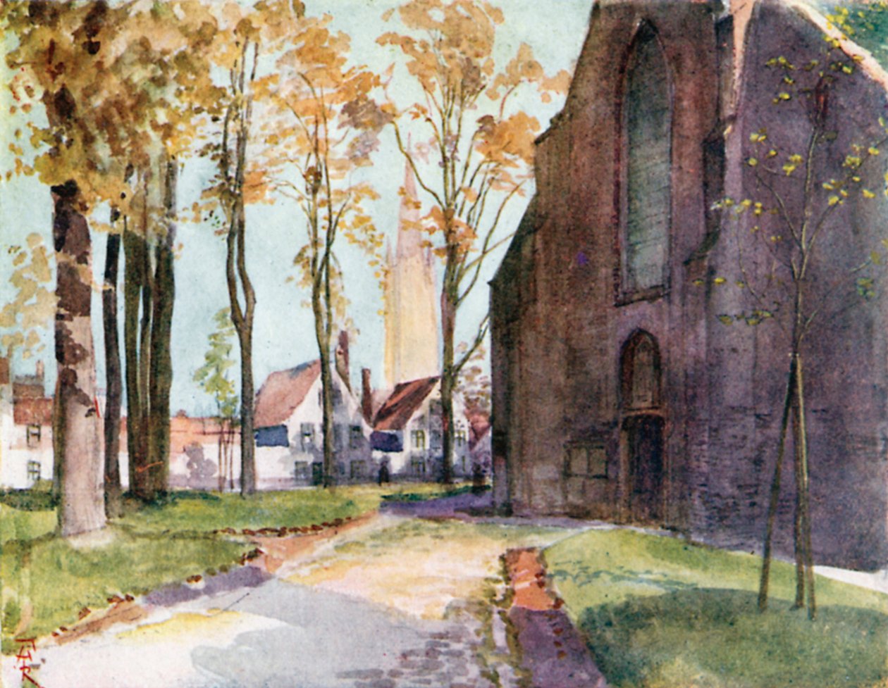 Beguinage, Bruggy (barevná litografie) od Amedee (after) Forestier
