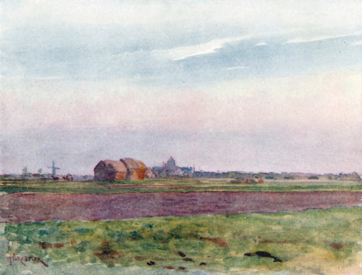 Vlámská rovina (barevná litografie) od Amedee (after) Forestier