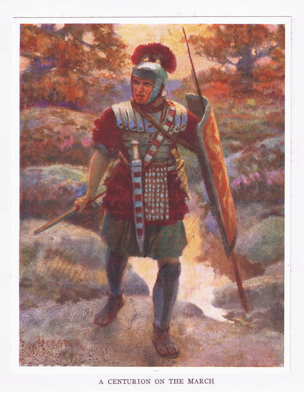Setník na pochodu, ilustrace z The Roman Soldier, 1928 od Amedee Forestier