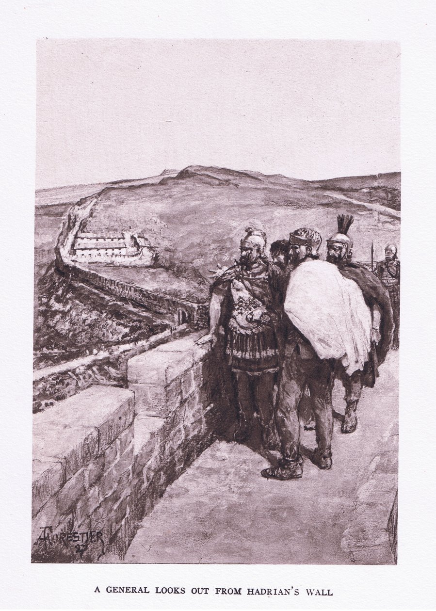 Generál se dívá na Hadriánův val, ilustrace z Římského vojáka, 1928 od Amedee Forestier