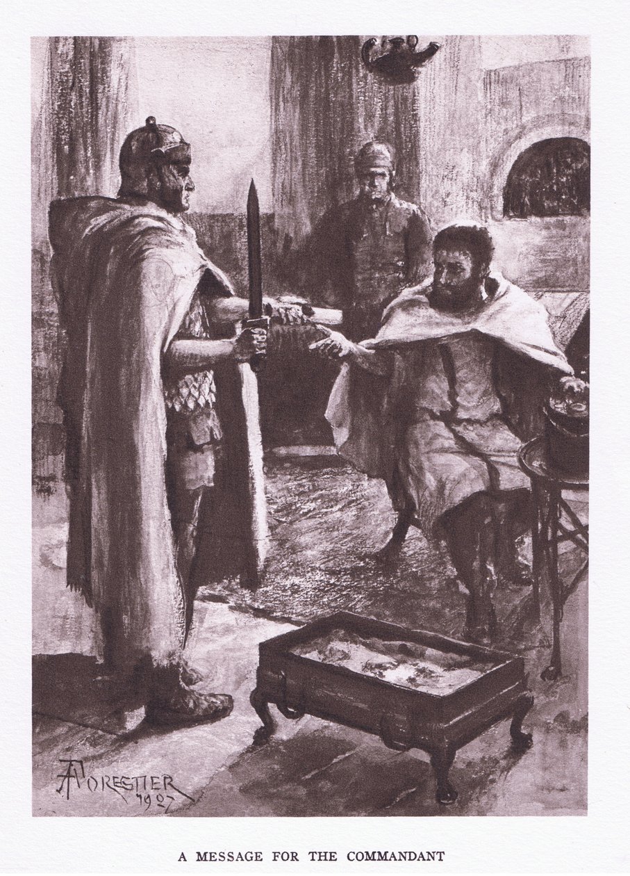 Poselství od velitele, ilustrace z Římského vojáka, 1928 od Amedee Forestier