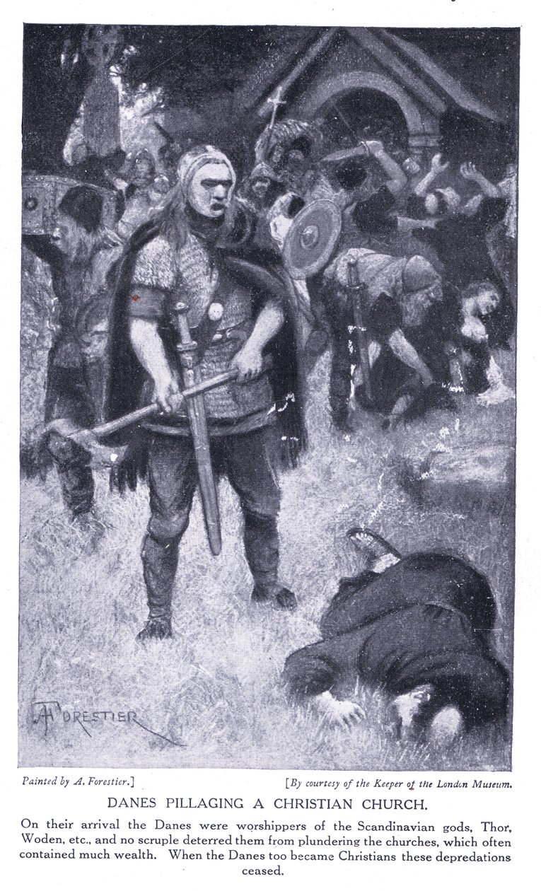 Dánové drancují křesťanský kostel, 20. léta 20. století od Amedee Forestier