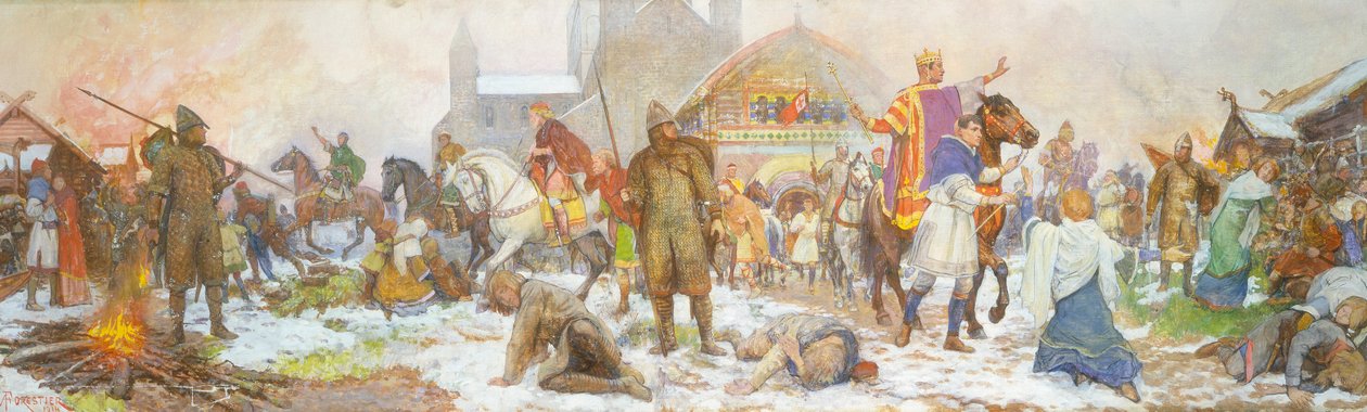 Epizoda při korunovaci Viléma I., Londýn, Štědrý den, 1066, začátek 20. století od Amedee Forestier