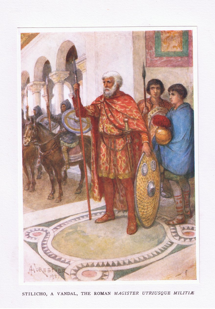 Stiliko, vandal, The Roman Magister Utriusque Militiae, ilustrace z The Roman Soldier, 1928 od Amedee Forestier