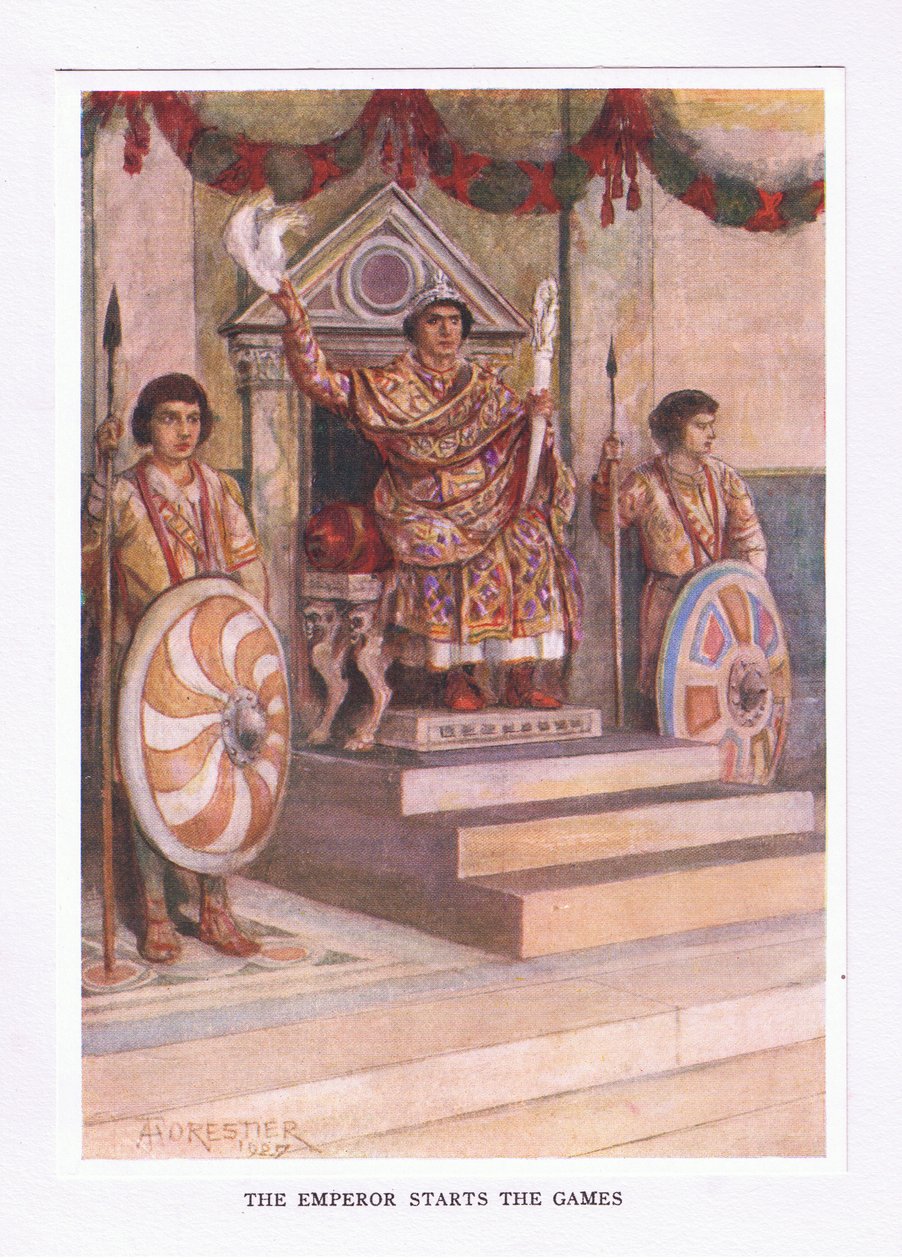 Císař začal hry, ilustrace z The Roman Soldier, 1928 od Amedee Forestier