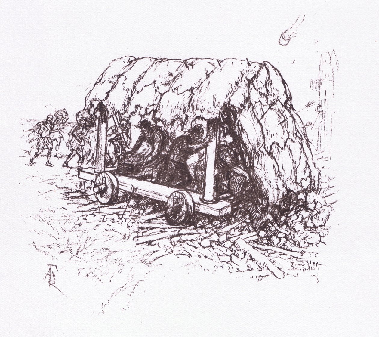 Želva, polní stroj, ilustrace z The Roman Soldier, 1928 od Amedee Forestier