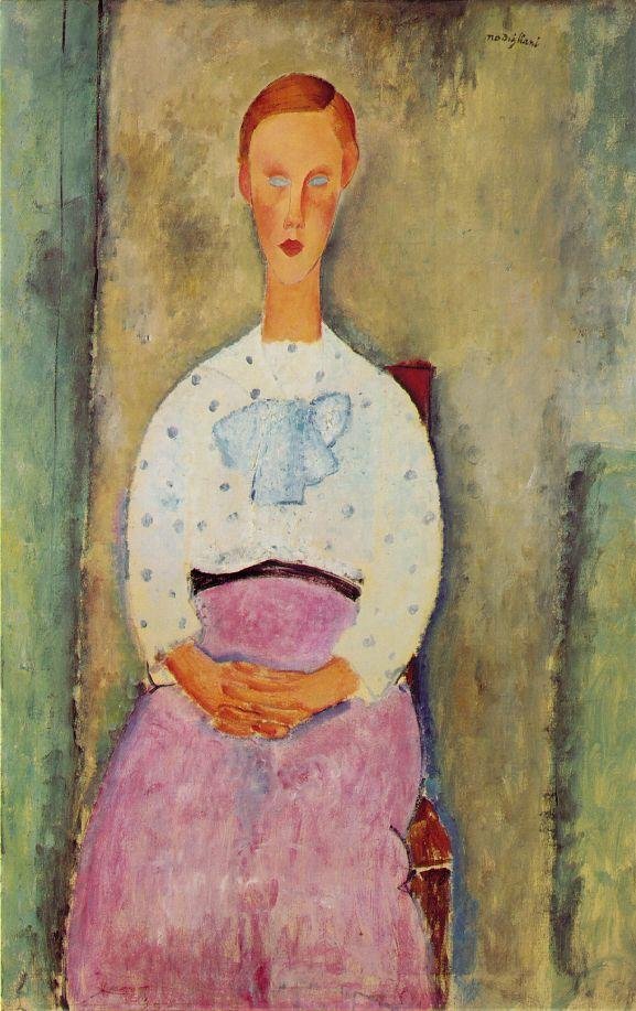 Mladá dívka s puntíkovaným živůtkem od Amedeo Modigliani