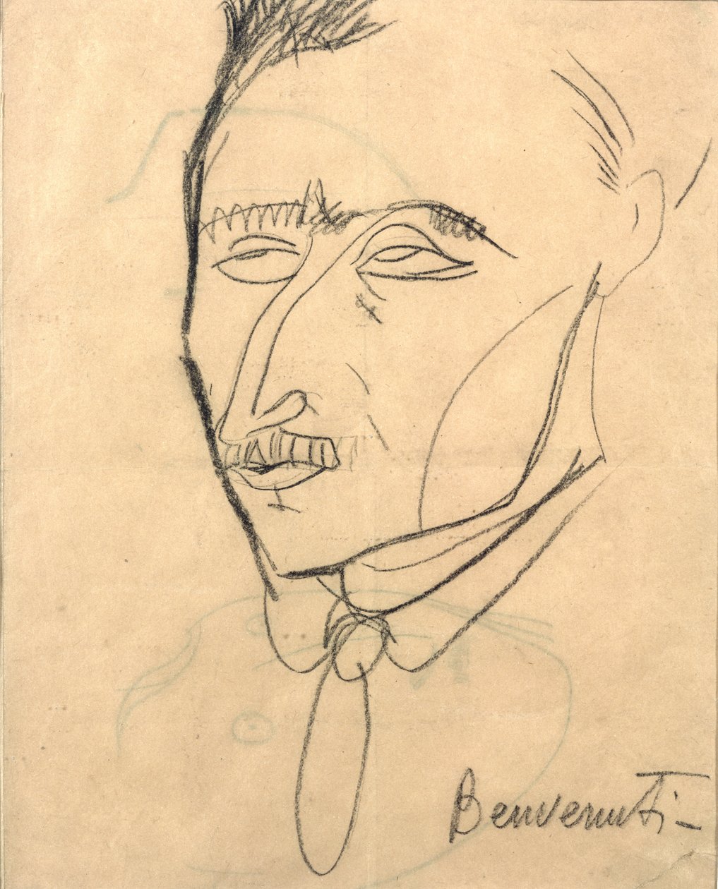Aristide Sommati, kolem roku 1908 (uhlí na papíře) od Amedeo Modigliani