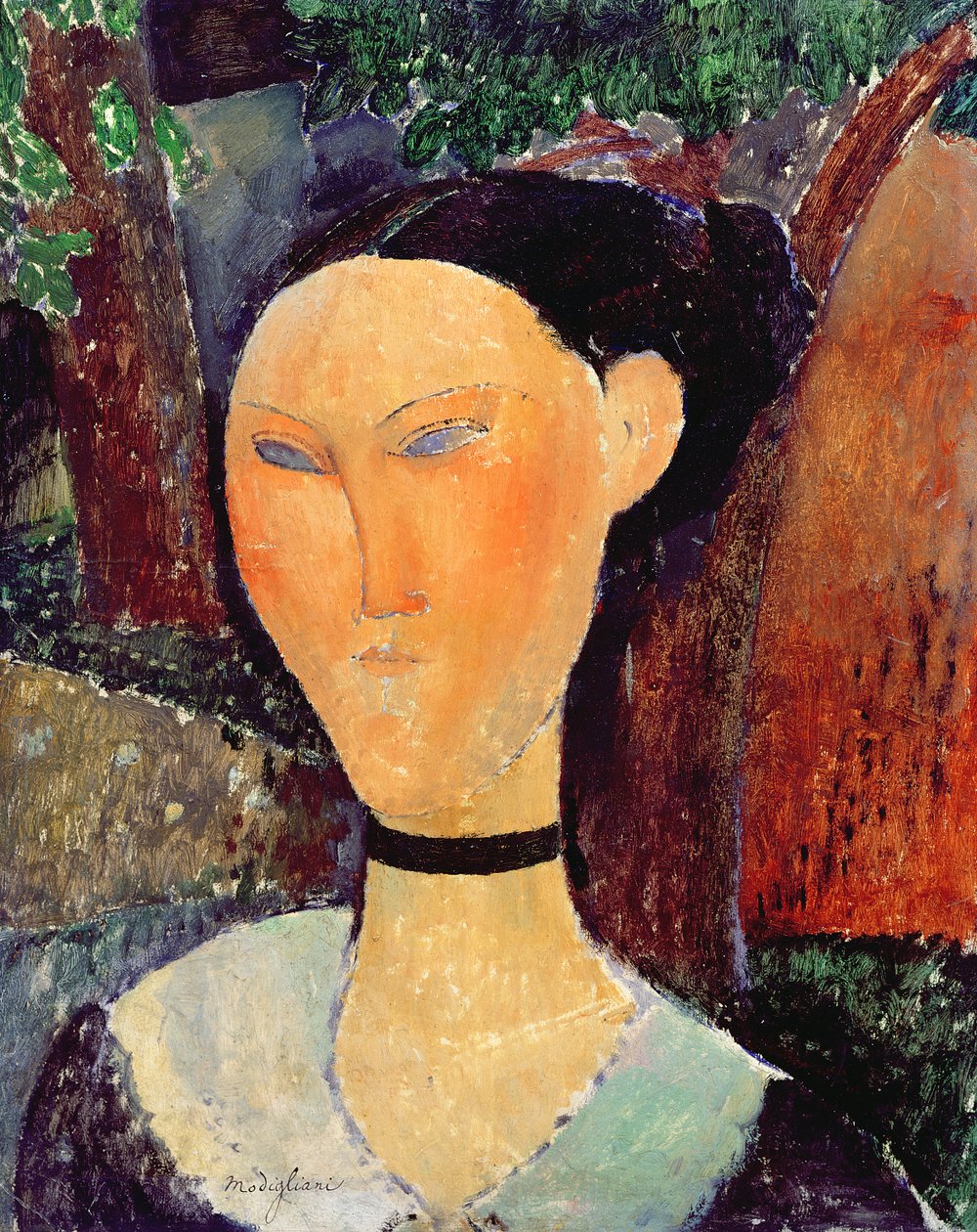 Žena se sametovým nákrčníkem, kolem roku 1915 od Amedeo Modigliani