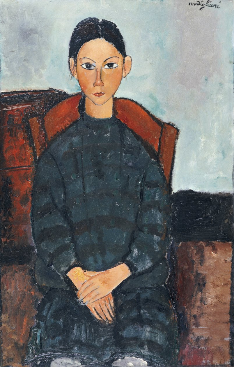 Mladá dívka s černým overalem, 1918 od Amedeo Modigliani