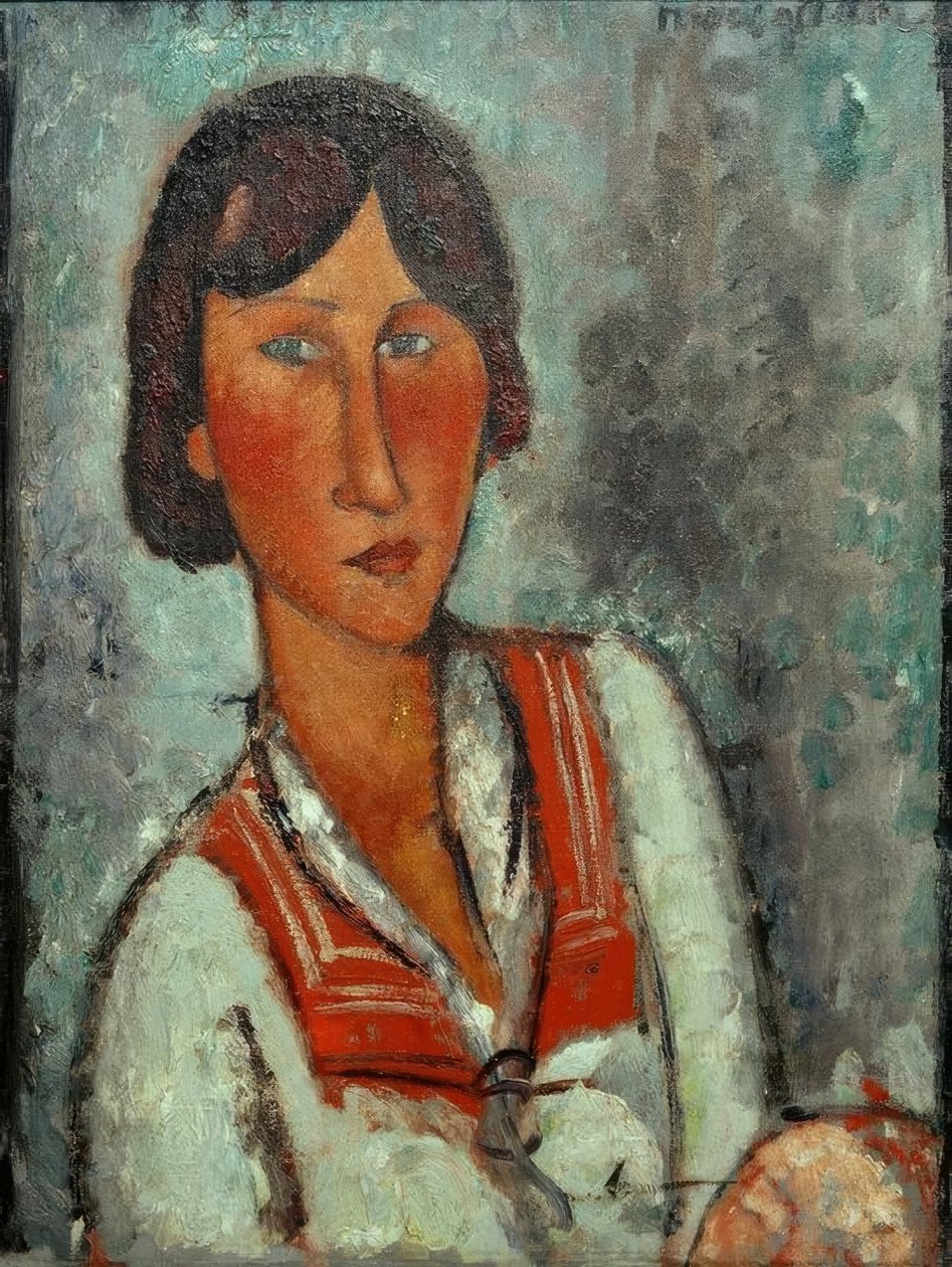 Polodlouhý portrét mladé ženy s námořnickým límcem od Amedeo Modigliani