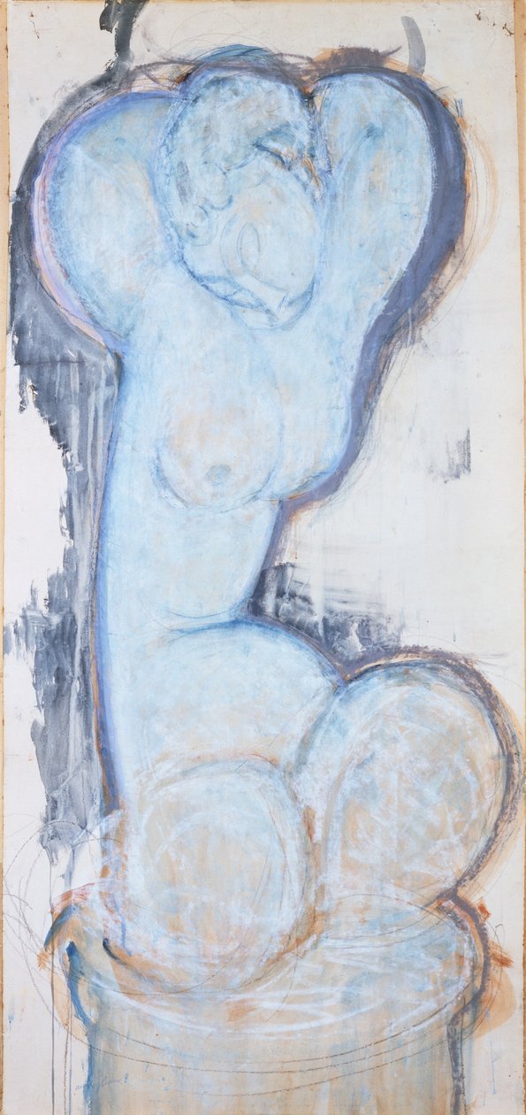 Caryatid, kolem roku 1914 (kvaš na papíře, položený na plátně a panelu) od Amedeo Modigliani