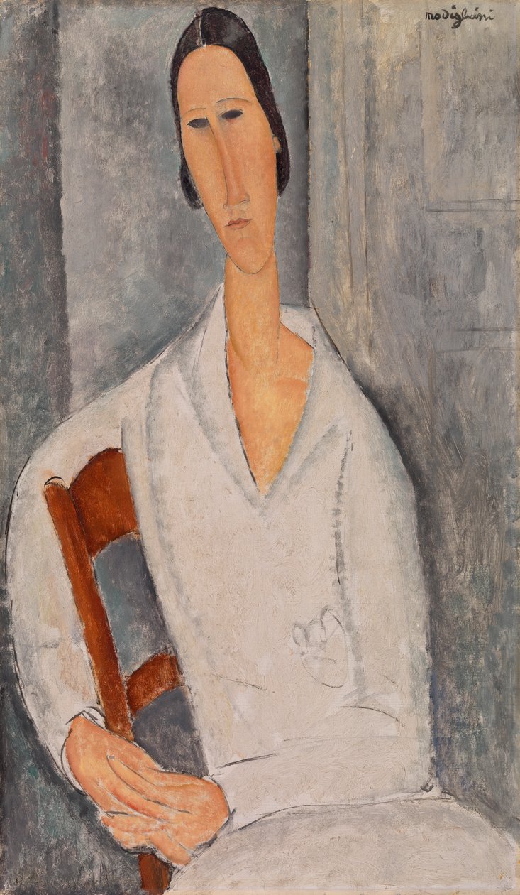 Madame Hanka Zborowska opřená o židli od Amedeo Modigliani