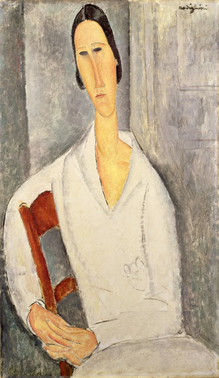 Madame Hanka Zborowska opírající se o židli, 1919 (olej na plátně) od Amedeo Modigliani