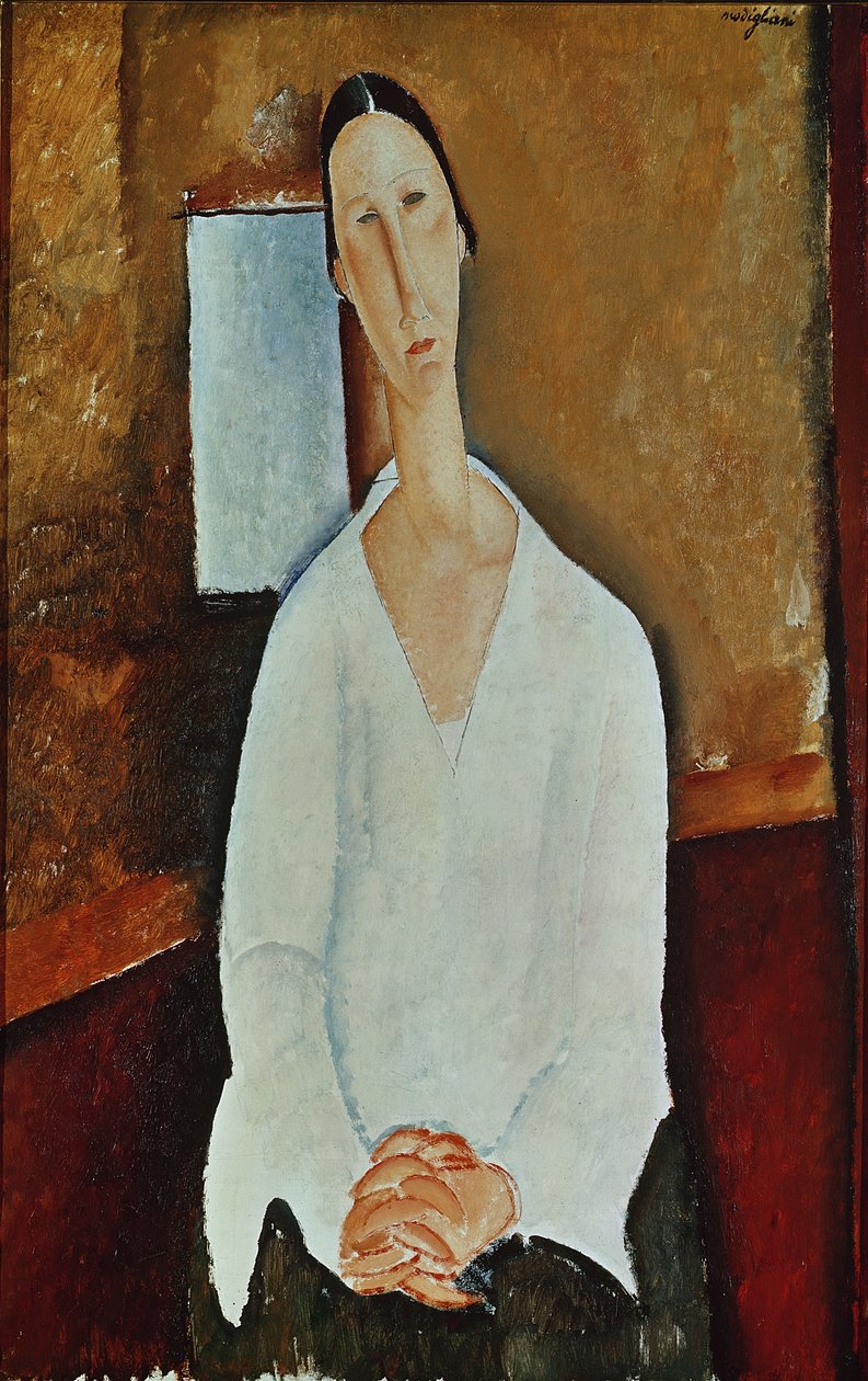 Madame Zborowska se sepjatýma rukama, kolem roku 1917 od Amedeo Modigliani