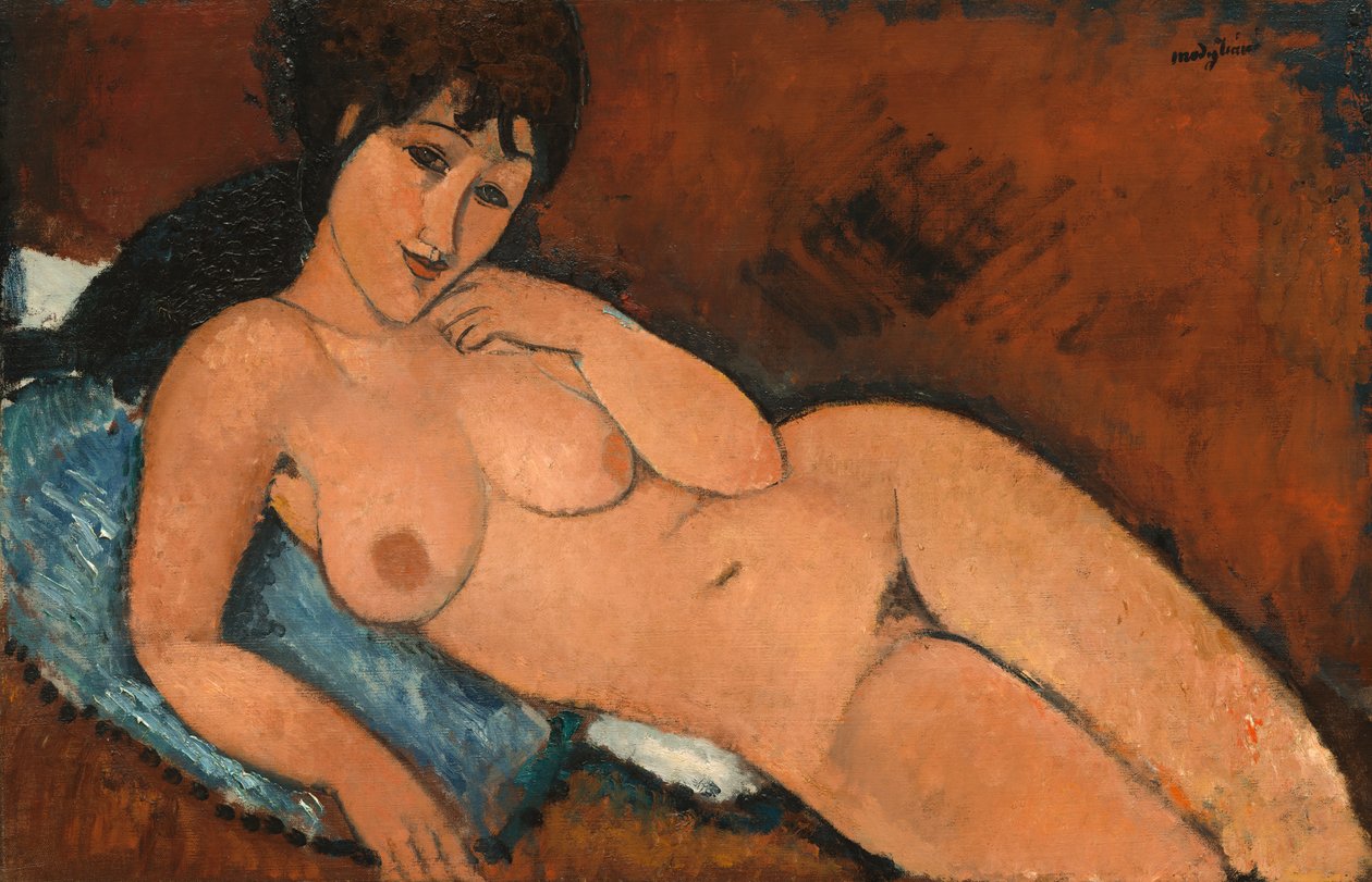 Nahá na modrém polštáři od Amedeo Modigliani