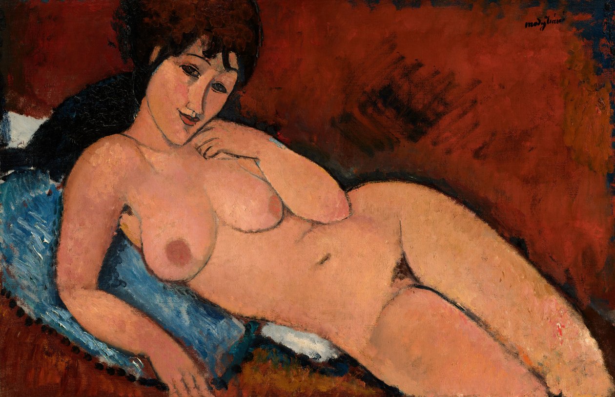Akt na modrém polštáři od Amedeo Modigliani