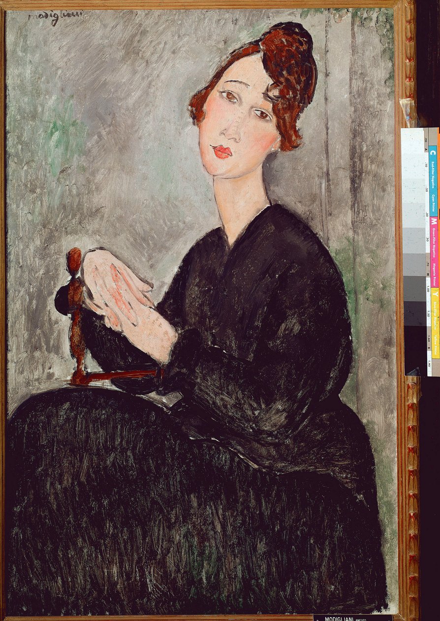 Portrét Dedie Hayden (D.H.) Žena oděná v černém má melankolický výraz. Obraz Amedea Modiglianiho (1884-1920) 1918 Rozm. 92x60 cm Paříž, moderní národní muzeum šipek od Amedeo Modigliani