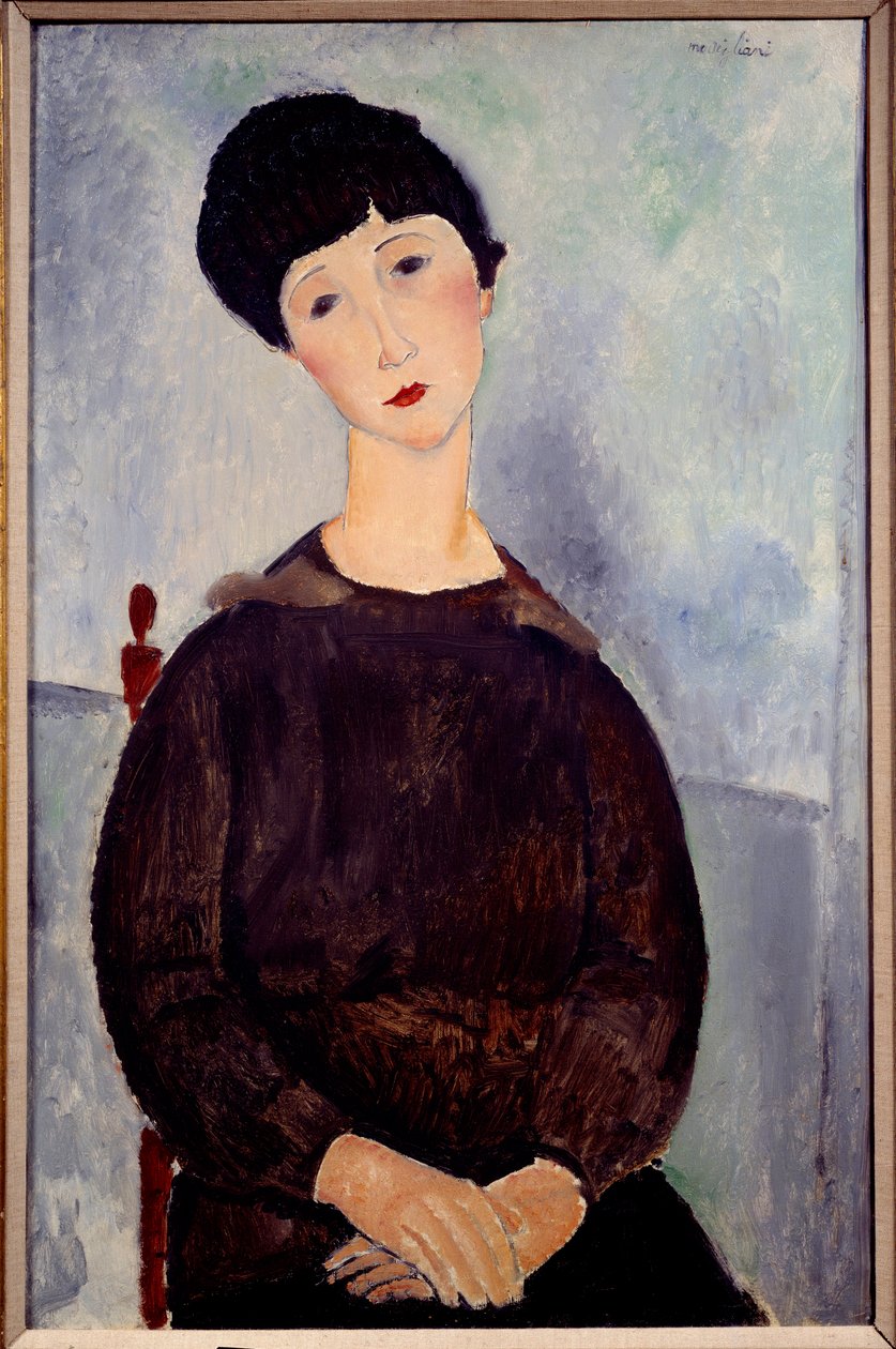 Portrét sedící hnědé dívky namaloval Amedeo Modigliani od Amedeo Modigliani