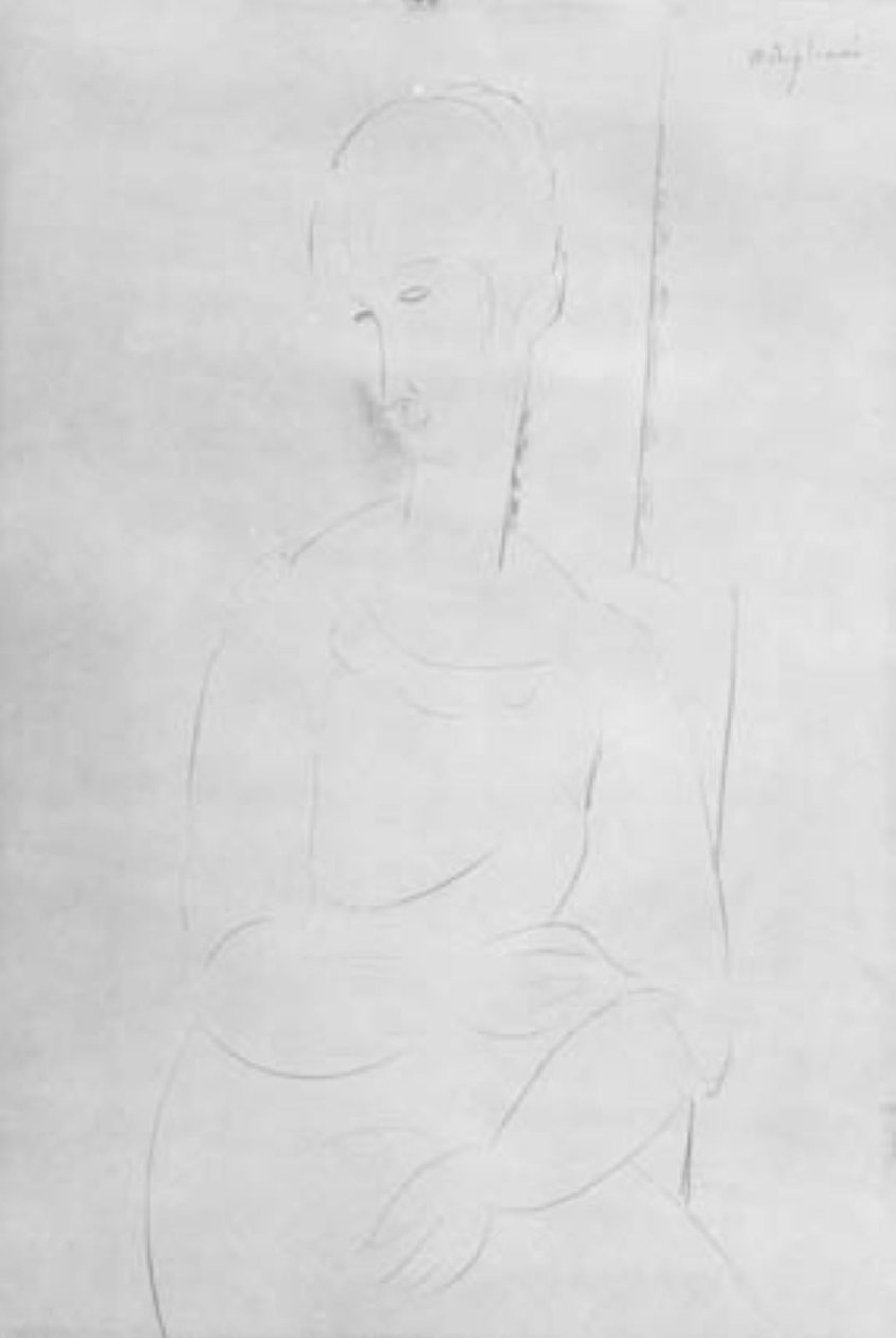 Portrét sedící mladé dívky. Portrét vkleče, hlava vlevo od Amedeo Modigliani