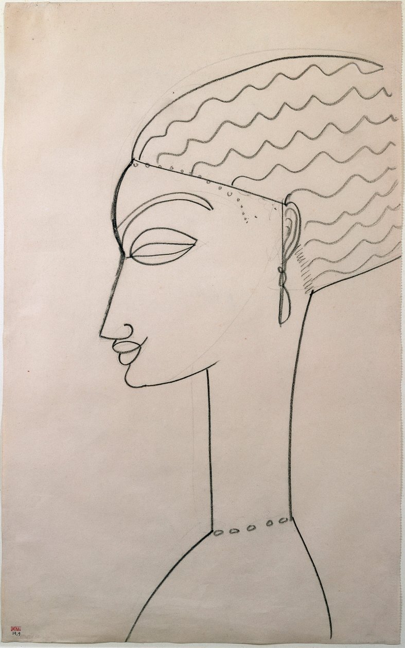 Profilo di donna. Ženský profil. Kresba Amedea Modiglianiho (1884-1920), 1910-1911. New York, Muzeum moderního umění od Amedeo Modigliani