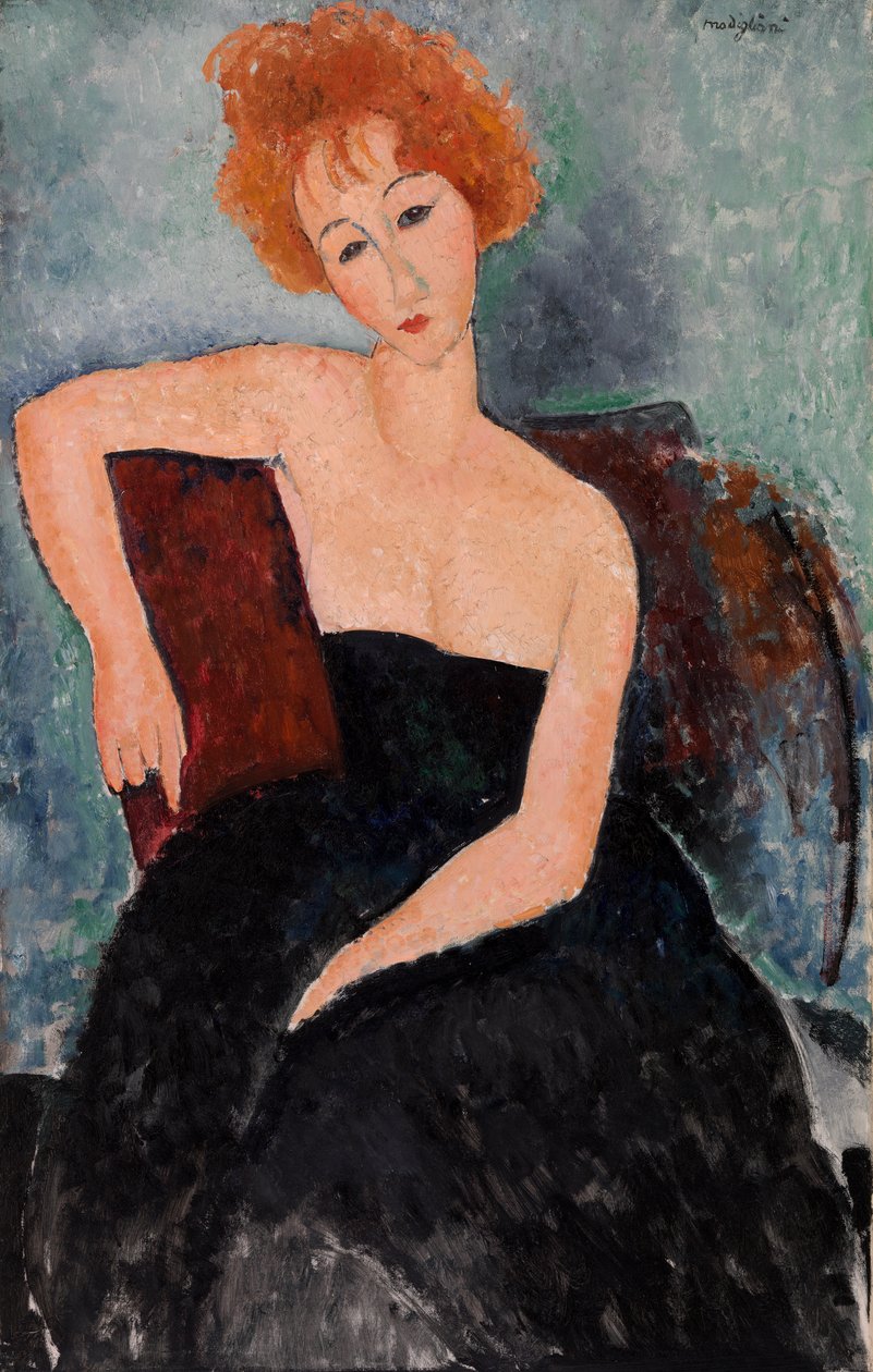Zrzavá dívka ve večerních šatech od Amedeo Modigliani
