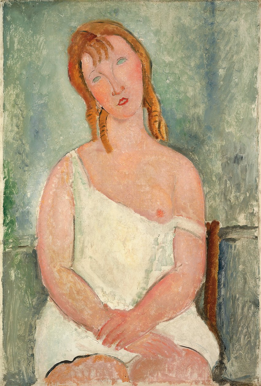 Sedící mladá dívka v košili; Mladá dívka sedící v košili, 1918 od Amedeo Modigliani