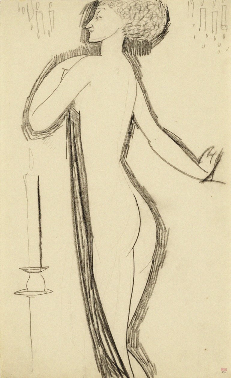 Stojící ženský akt v profilu se zapálenou svíčkou, c. 1911 od Amedeo Modigliani