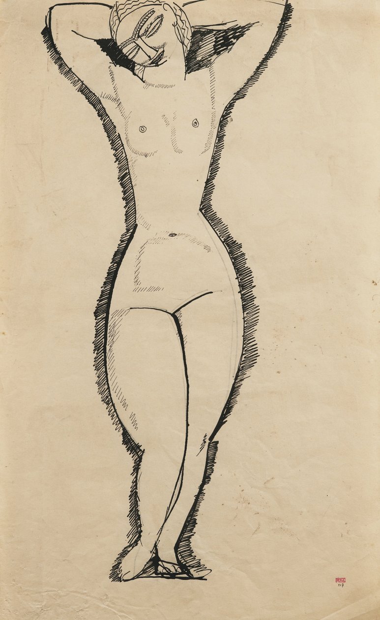 Stojící akt se zdviženýma rukama (Anna Akhmatova od Amedeo Modigliani