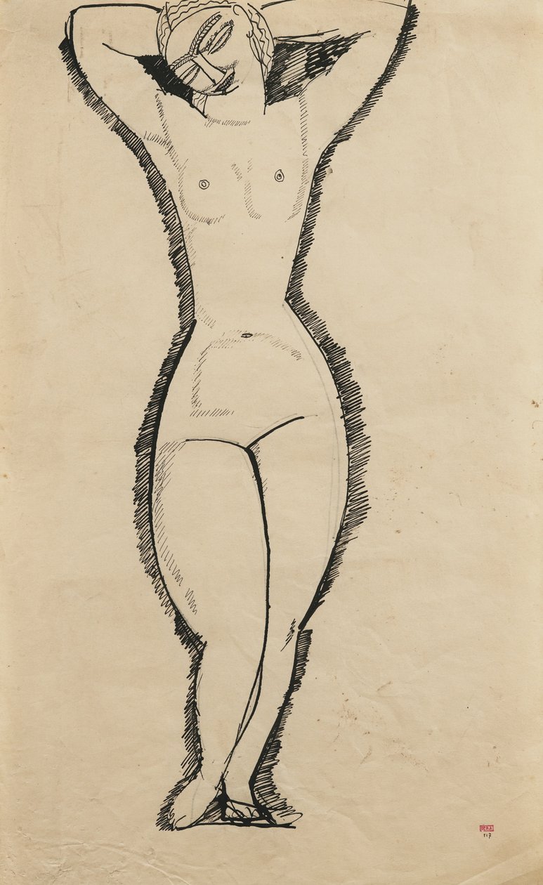 Stojící akt se vztyčenými pažemi, 1911 od Amedeo Modigliani