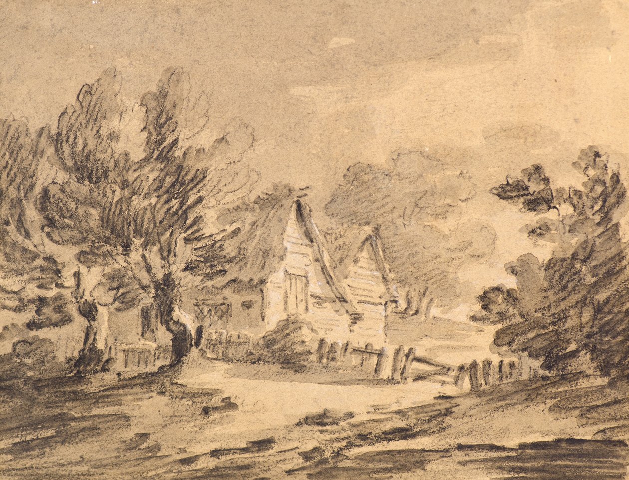 Chata v krajině, cca 1805 (křída, dřevěné uhlí a mytí) od Amelia Long