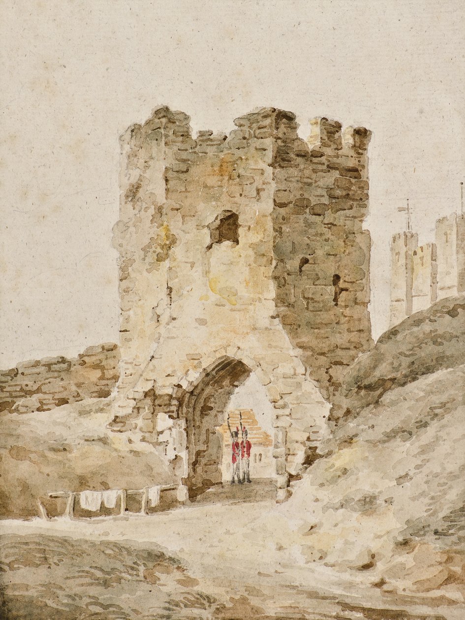 Dva vojáci ve službě na zámku Dover, kolem roku 1805 (akvarel) od Amelia Long