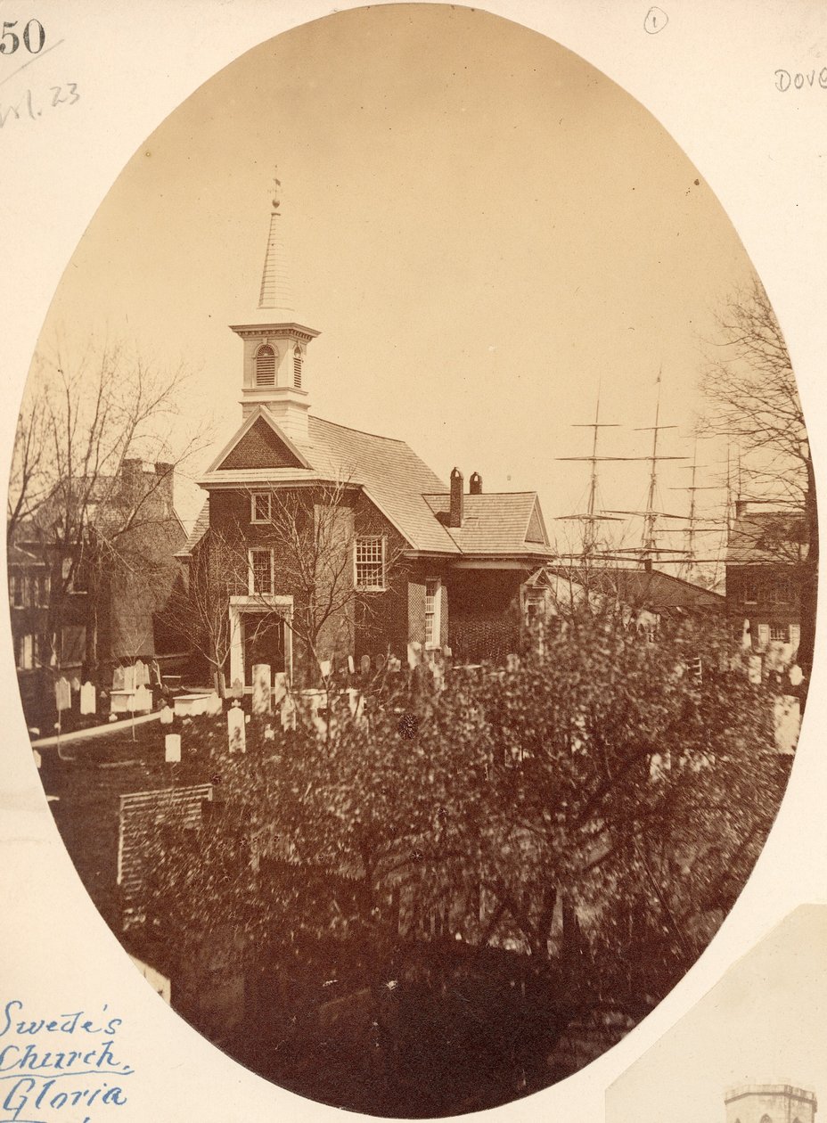 Gloria Dei (Old Swedes) Church, Swanson Street poblíž Christian, Philadelphia, PA, 1854 (solný tisk) od American Photographer