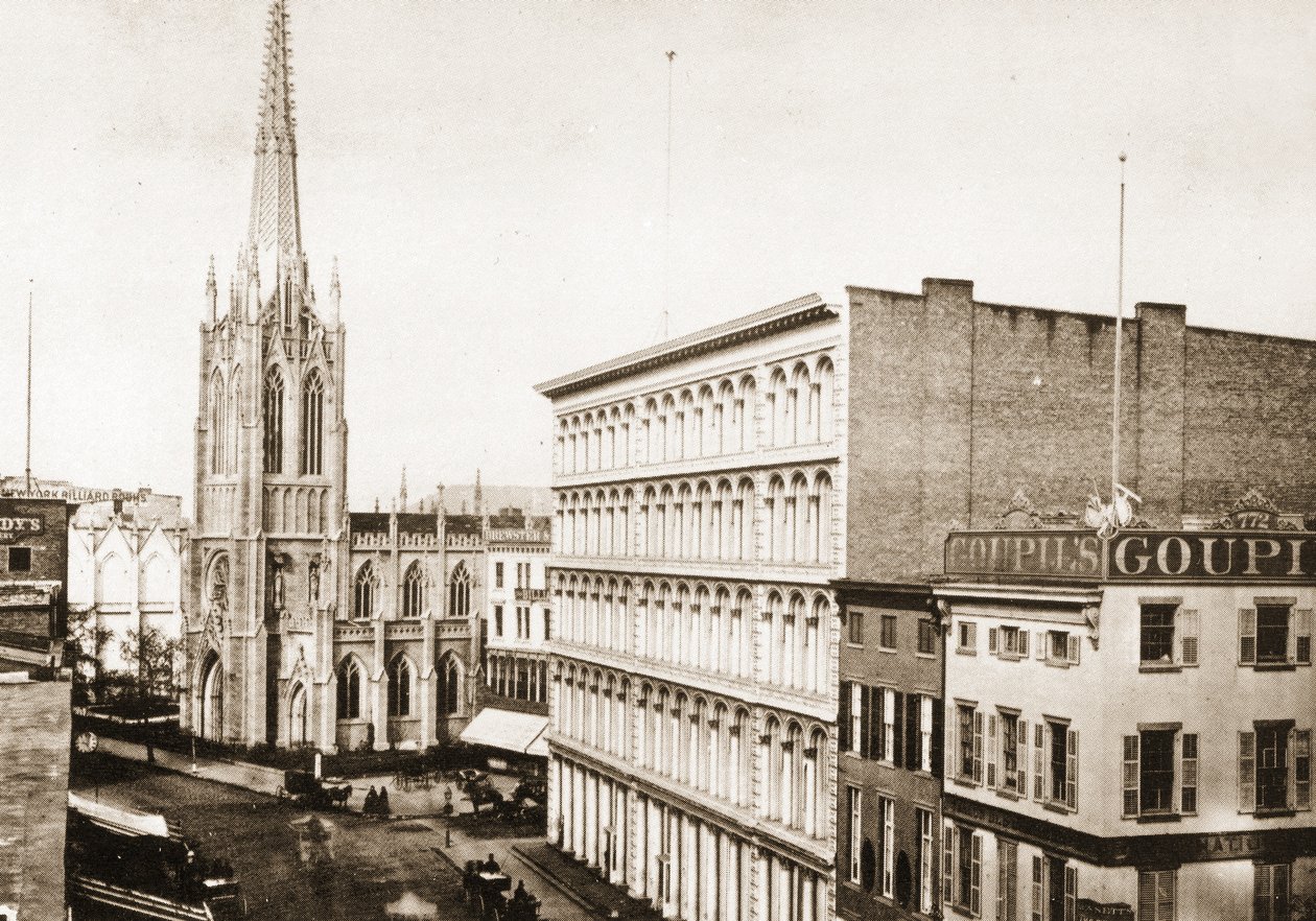 Grace Church a starý obchod A. T. Stewart na Broadwayi na 10th St., New York City, 1868 od American Photographer
