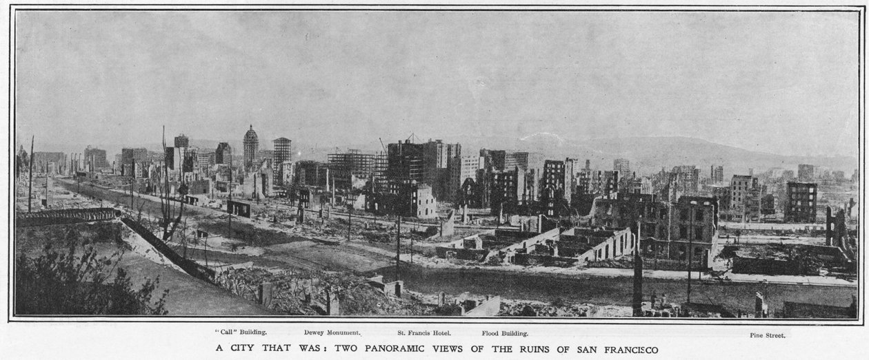 Panoramatický pohled na ruiny San Francisca po zemětřesení v roce 1906, 1906 od American Photographer