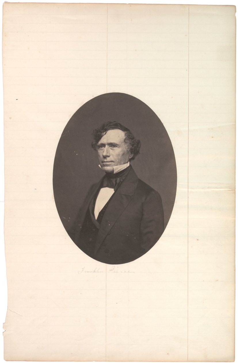Solotiskový portrét Pierce, oválný, na linkovaném papíře, cca 1850 od American Photographer