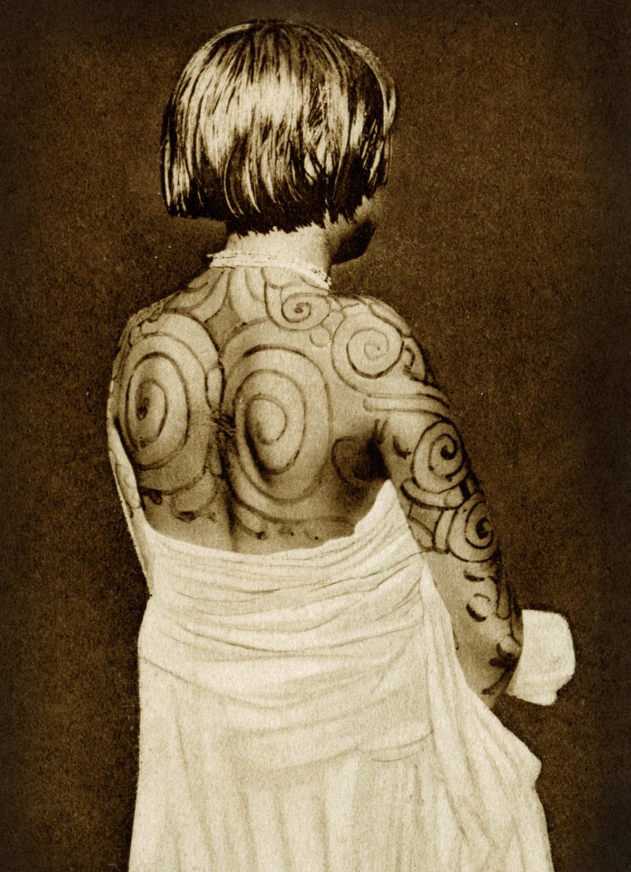 Tetovaná žena Chamacoco cca 1890 (sépie fotografie) od American Photographer