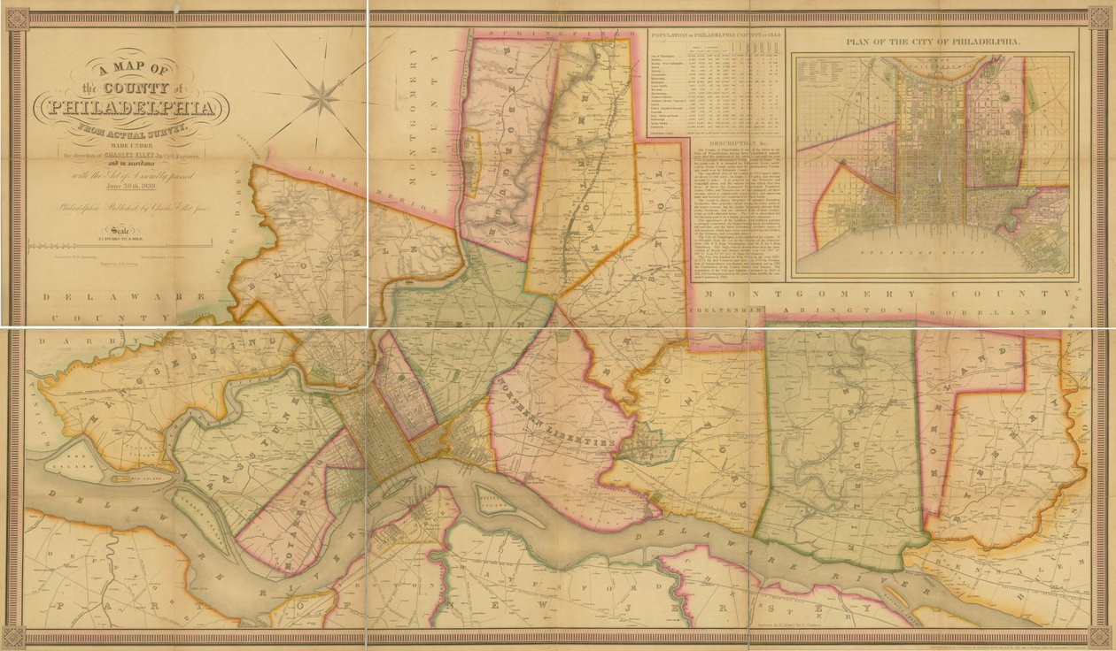 Mapa hrabství Philadelphia, z aktuálního průzkumu, 1843 od American School