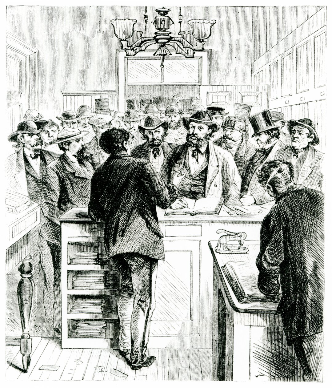 Imigrant je naturalizován v soudní síni v Newarku, New Jersey od American School