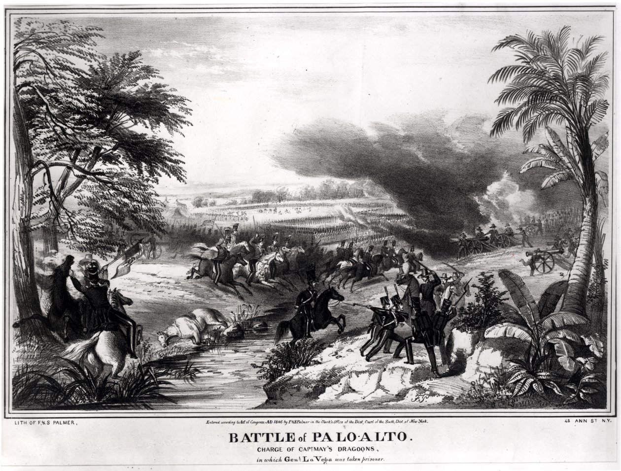 Bitva o Palo Alto. Obvinění z dragounů kapitána Maye, v němž byl zajat generál La Vega, 8. května 1846 od American School